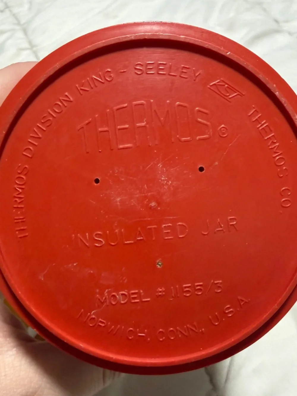 Vintage Thermos Insulated Jar Plastic Twist Lid Yellow Red White 2pc
